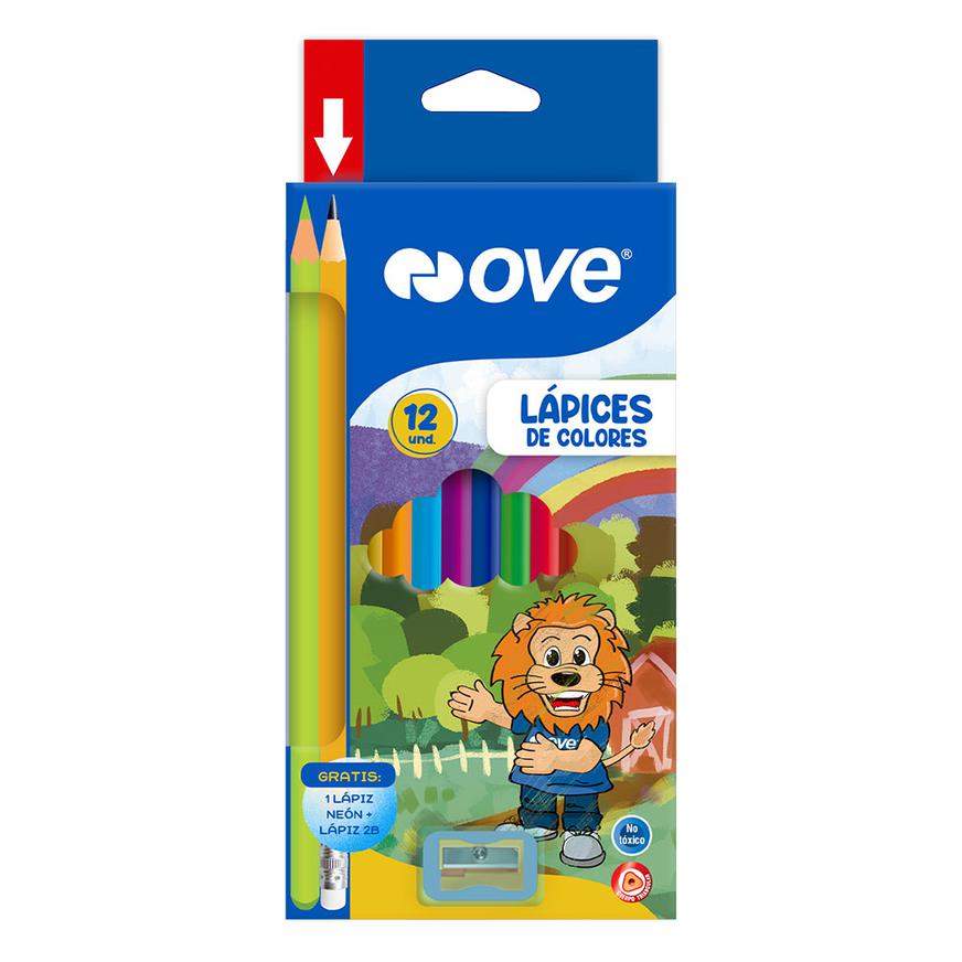 Color Largo OVE +1 lapiz neon + lapiz 2B 12 Colores