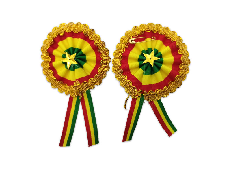 Escarapela tricolor borde greca dorado DIAMETRO 6.5CM, 12PCS