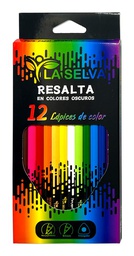 [LS417SB-12] Color largo triangular mina 3mm madera negra para superficies oscuras La Selva de 12 colores + tajador